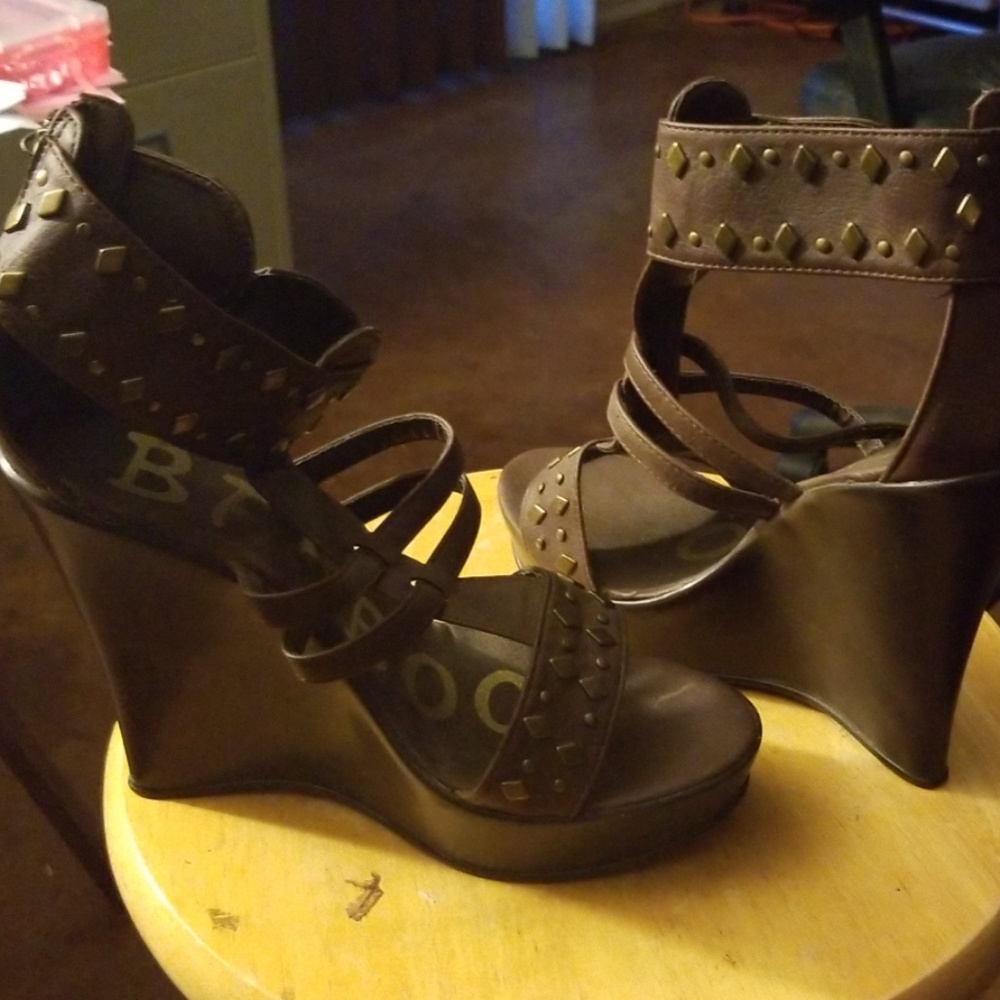 Brown platform wedge shoes